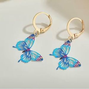 Metal blue butterfly earrings